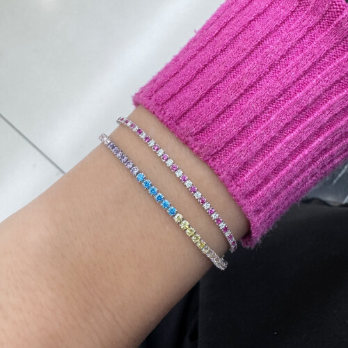 Beyaz ve Pembe Taşlı Minimal Gümüş Su Yolu Bileklik - CNG Jewels (1)