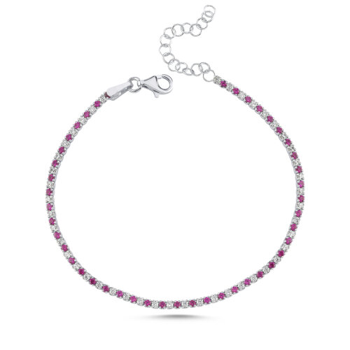 Beyaz ve Pembe Taşlı Minimal Gümüş Su Yolu Bileklik - CNG Jewels