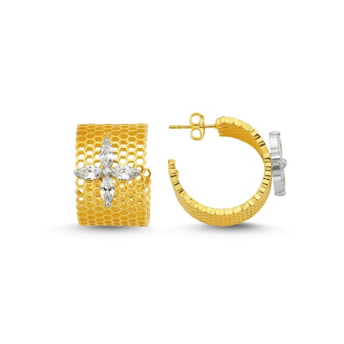 CNG Jewels - Big Markiz Roza Arı Peteği Gold Gümüş Halka Küpe
