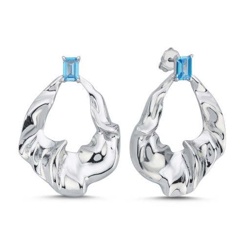 Blue Amorf Damla Tasarım Gümüş Kadın Küpe - CNG Jewels