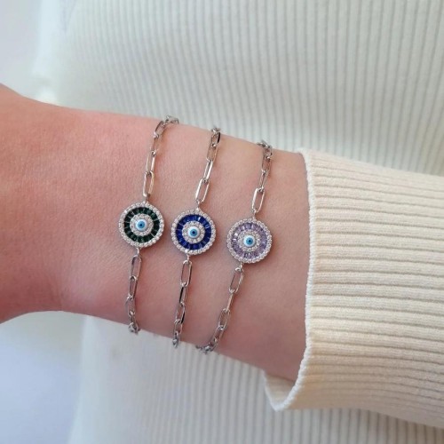 Blue Baget Göz Gümüş Kadın Bileklik - 2