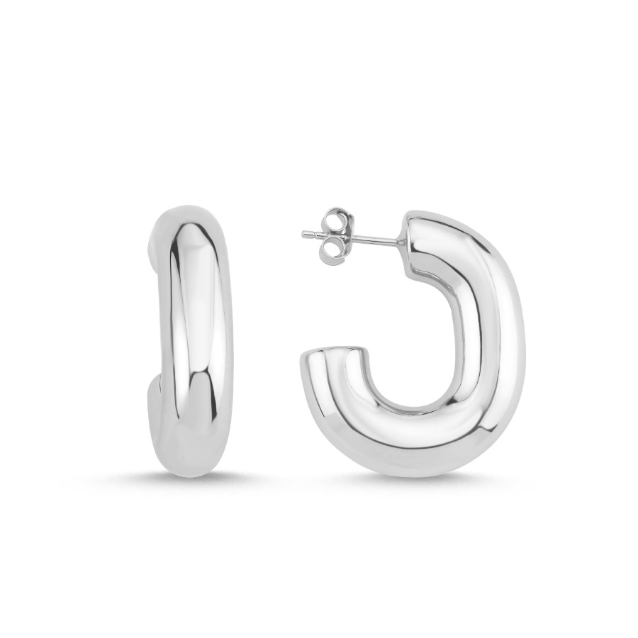 Bombe Yarım Halka Kadın Gümüş Küpe - CNG Jewels