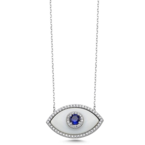 Large Almond White Murano Eye Women's Silver Necklace - CNG Jewels