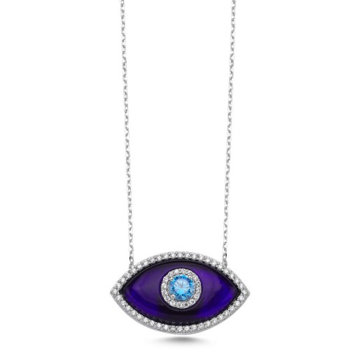 CNG Jewels - Büyük Badem Lacivert Murano Göz Kadın Gümüş Kolye