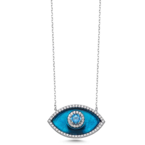 CNG Jewels - Büyük Badem Mavi Murano Göz Kadın Gümüş Kolye