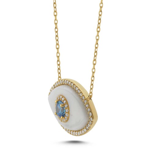 Large Almond Murano White Eye Women's Silver Necklace - CNG Jewels (1)