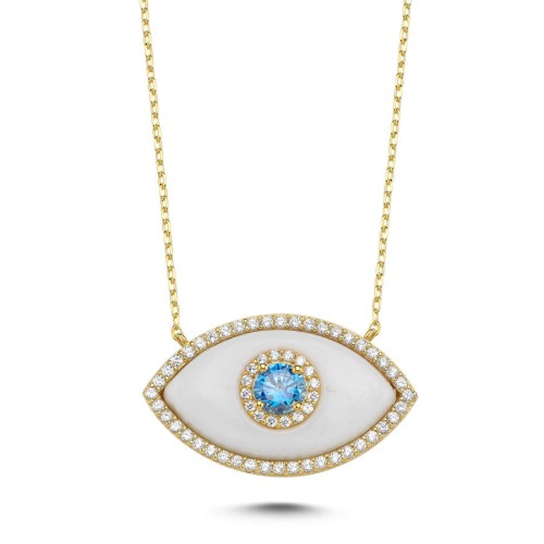 CNG Jewels - Büyük Badem Murano Beyaz Göz Kadın Gümüş Kolye