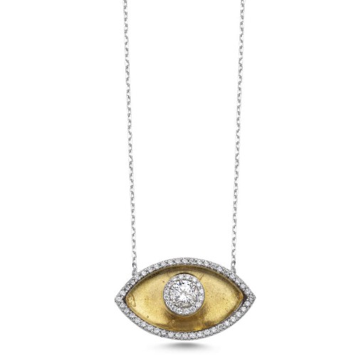 CNG Jewels - Büyük Badem Sarı Murano Göz Kadın Gümüş Kolye
