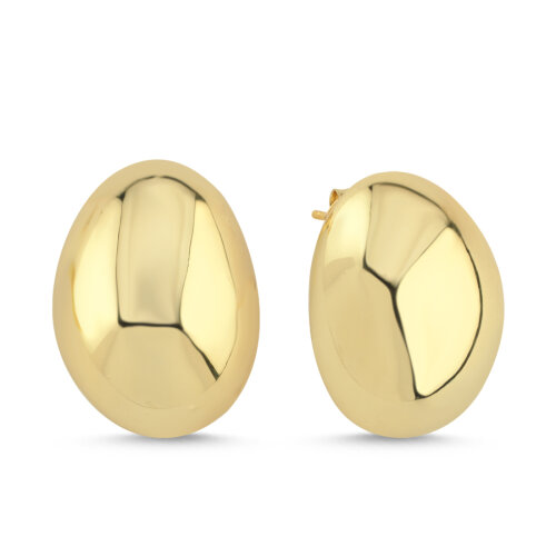 Büyük Bombe Oval Gold Kadın Gümüş Küpe - CNG Jewels