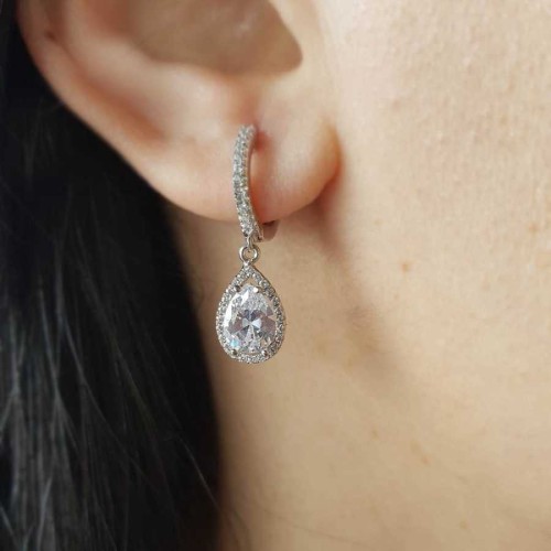 Diamond Model Dangling Large Drop Solitaire Anturage Silver Earrings - CNG Jewels (1)
