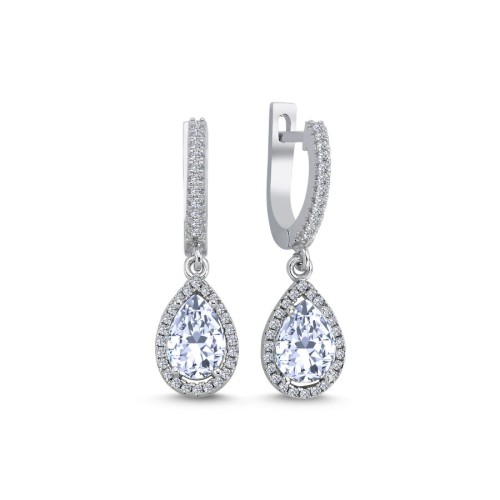Diamond Model Dangling Large Drop Solitaire Anturage Silver Earrings - CNG Jewels