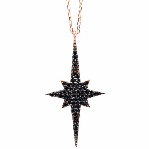 Black Polar Star Rose Silver Women's Necklace - CNG Jewels