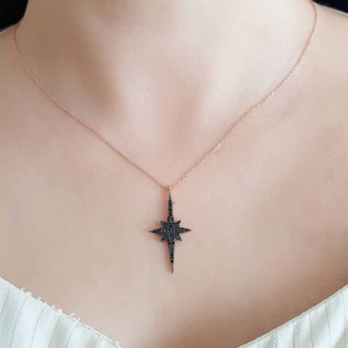 Black Polar Star Rose Silver Women's Necklace - CNG Jewels (1)