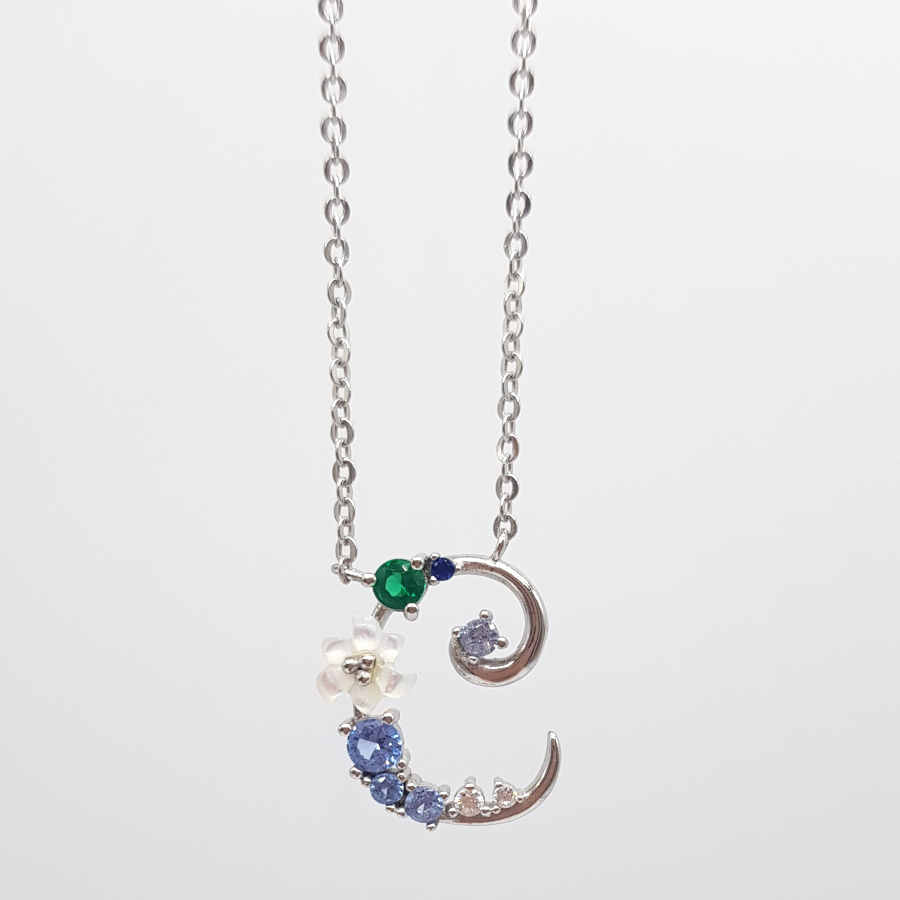 Letter C Floral Silver Women's Necklace - CNG Jewels