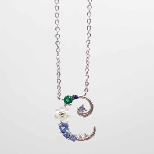 Letter C Floral Silver Women's Necklace - CNG Jewels
