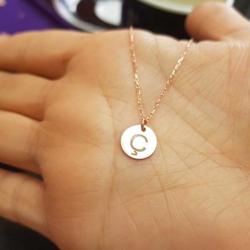 Ç Harfi Rose Minimal Plaka Gümüş Kadın Kolye - 1