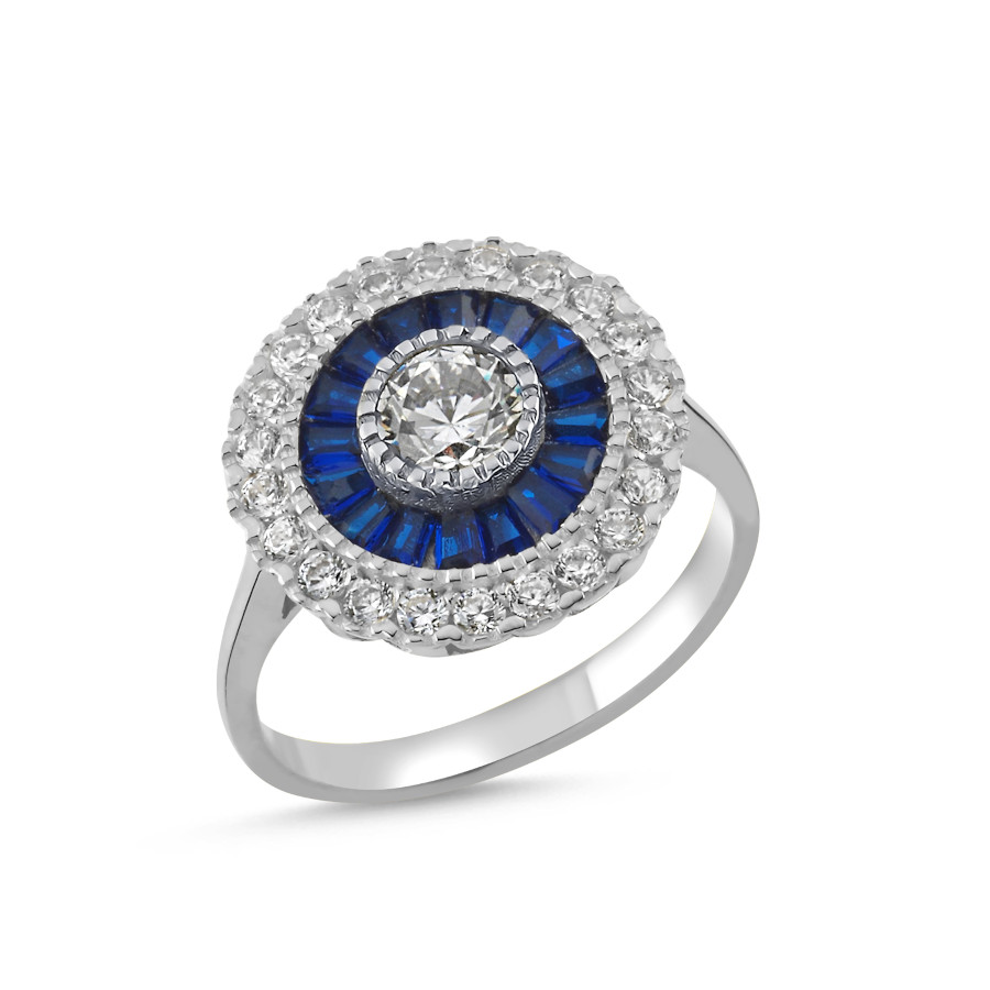 Calibre Sapphire Silver Women's Pinky Ring - CNG Jewels
