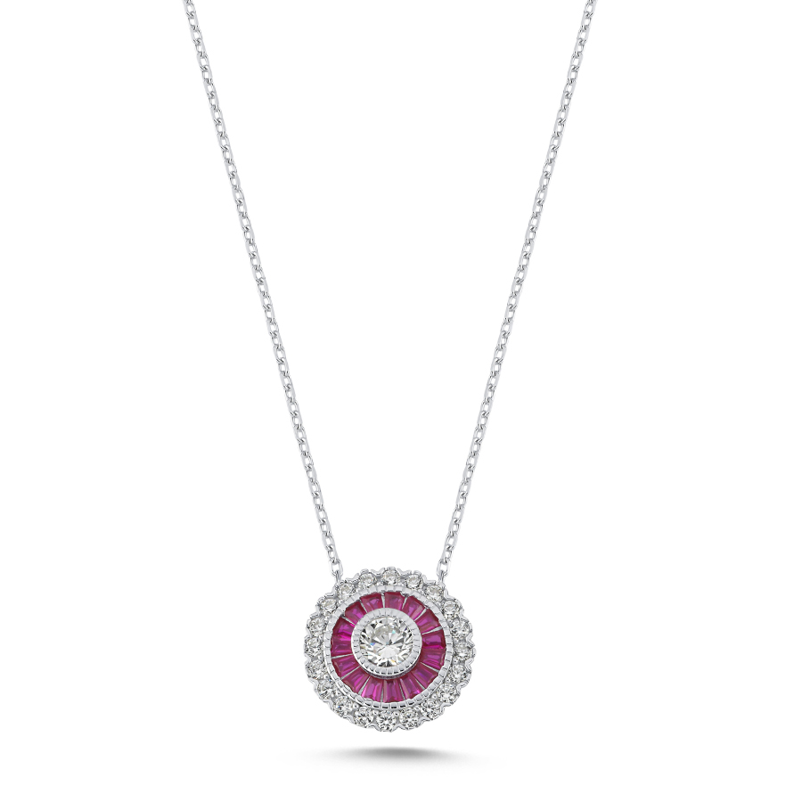 Calibre Ruby Women's Silver Necklace - CNG Jewels