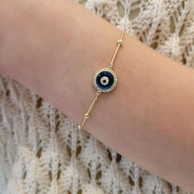 Cam Göz Yılan Zincirli Gümüş Kadın Bileklik - 1