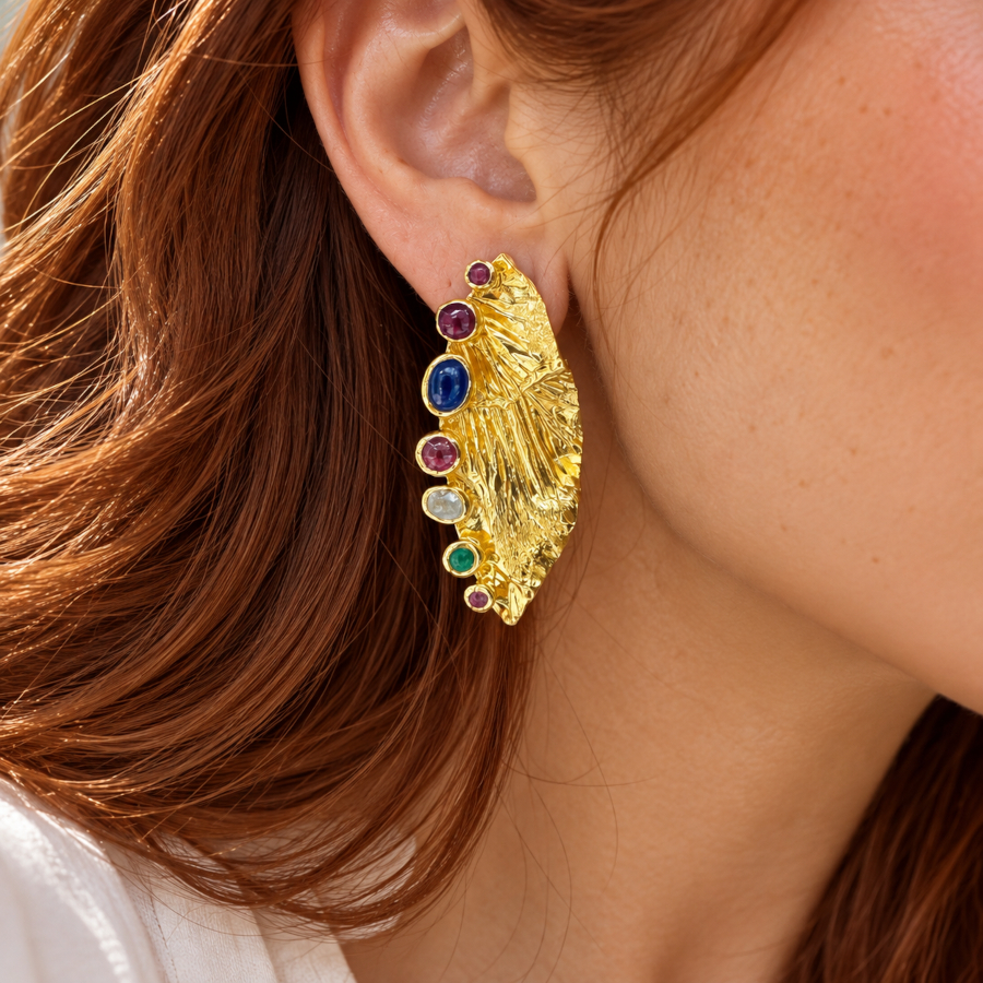 Capri Doğal Taşlı Tasarım Gümüş Küpe - CNG Jewels (1)