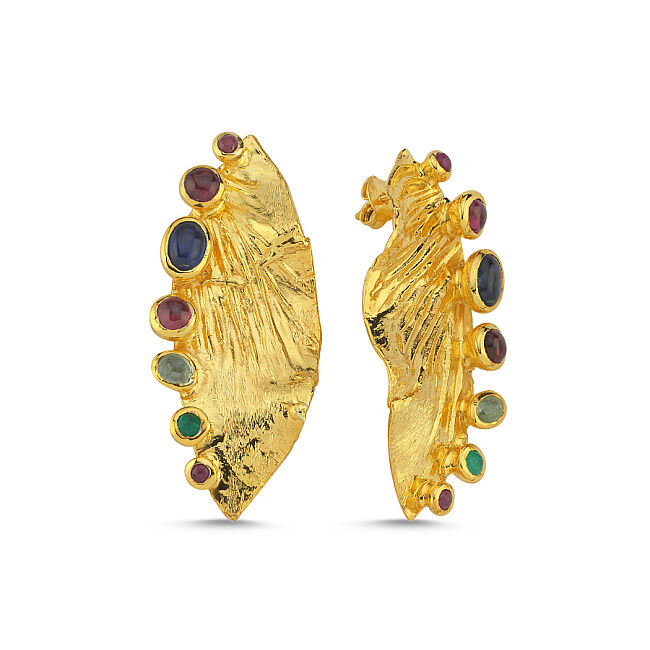 Capri Doğal Taşlı Tasarım Gümüş Küpe - 1