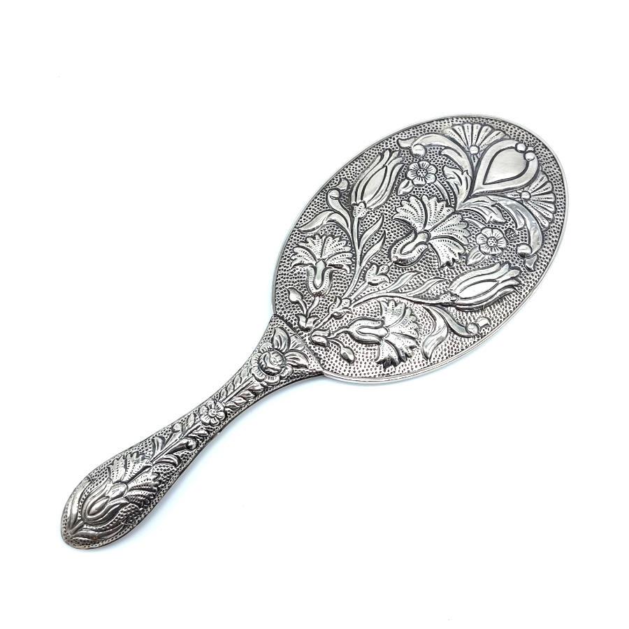 Carnation Tulip Patterned Large Silver Hand Mirror No. 4 - CNG Jewels