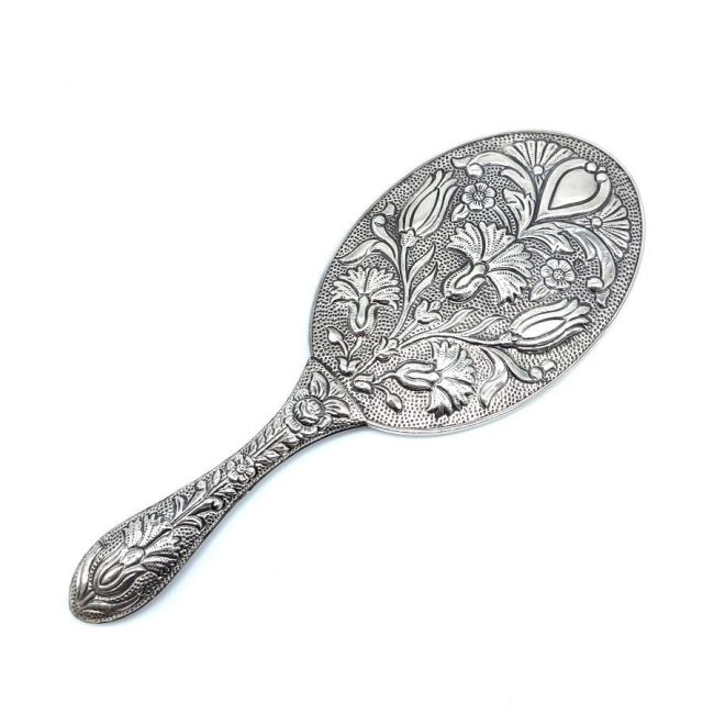 Carnation Large Silver Hand Mirror No 4
