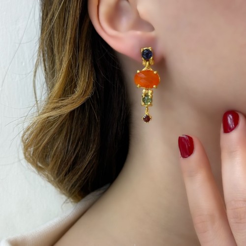 Carnelian Mix Color Design Women's Silver Earrings - CNG Jewels (1)