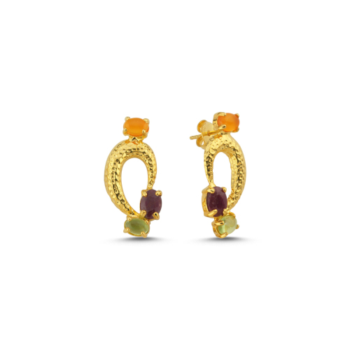 Lucy Silver Earrings with Carnelian Ruby Peridot Stone - CNG Jewels