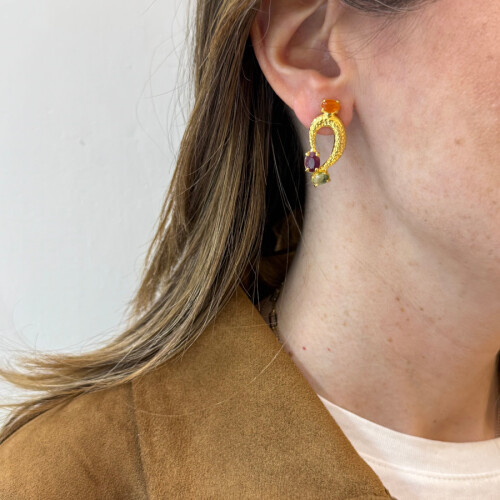 Lucy Silver Earrings with Carnelian Ruby Peridot Stone - CNG Jewels (1)