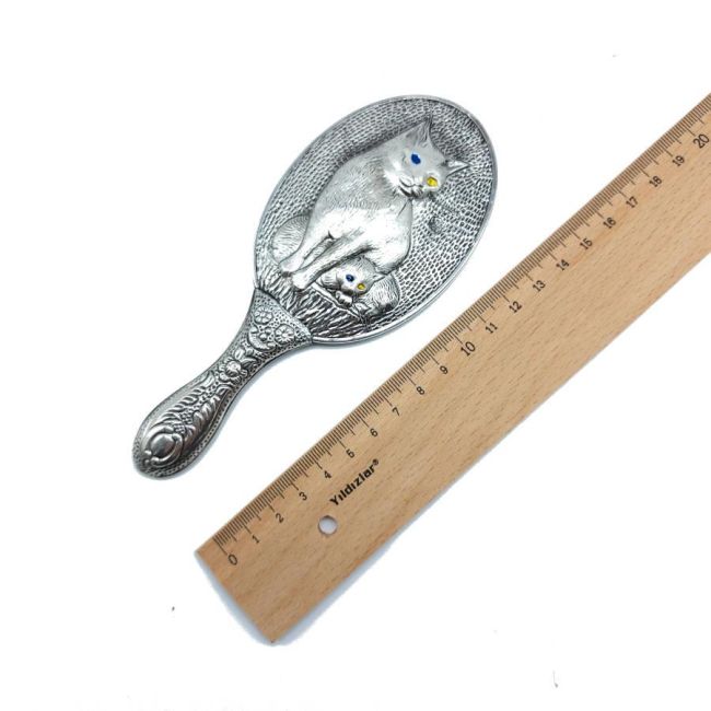 Cat Patterned Silver Hand Mirror No. 2 - 3
