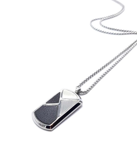 CNG Jewels - Beyaz Çelik Plaka Üzeri Desenli Çelik Erkek Kolye