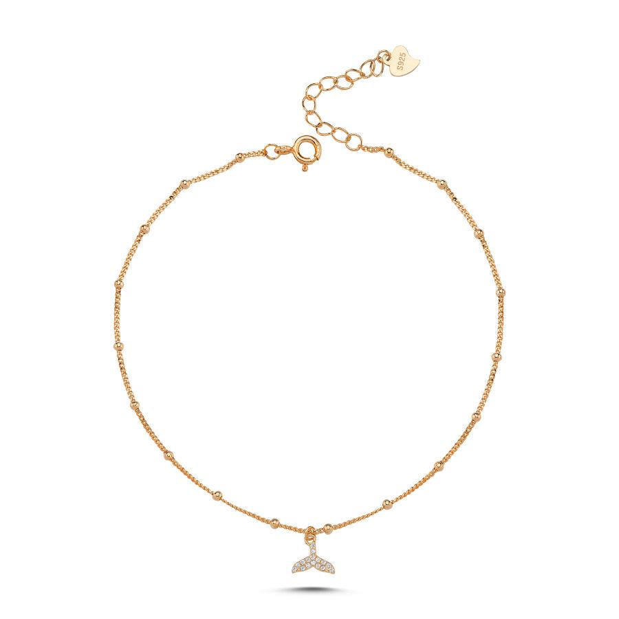 Charm Whale Tail Rose Silver Anklet - CNG Jewels
