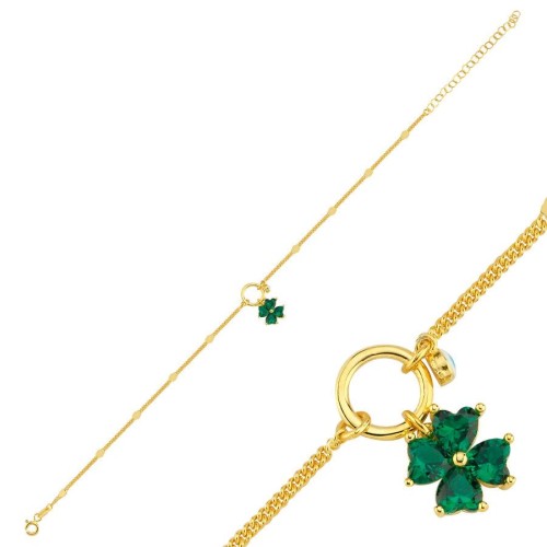 Charm Four Leaf Clover Evil Eye Beaded Gold Silver Anklet - CNG Jewels (1)