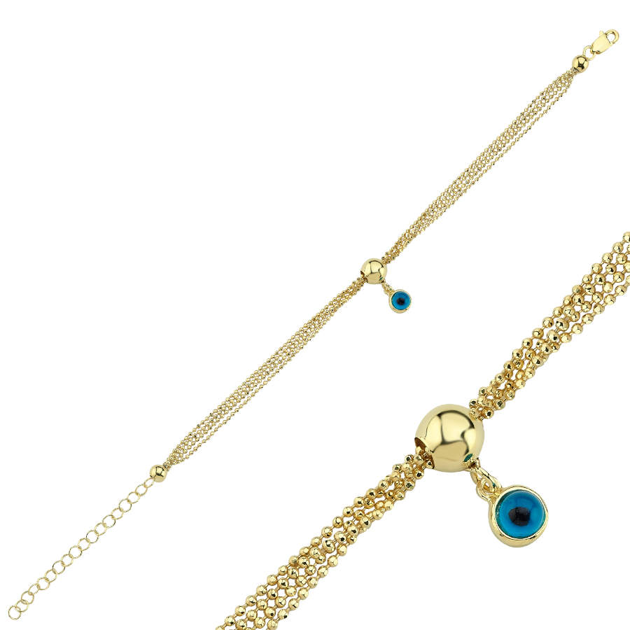 Charm Nazar Boncuğu Dört Sıra Zincir Kadın Gümüş Bileklik - CNG Jewels (1)