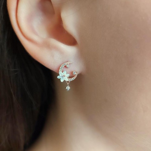 CNG Jewels - Çiçekli Luna Rose Gümüş Kadın Küpe