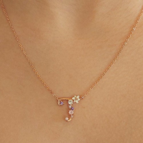 Floral Letter T Silver Women's Necklace - 1