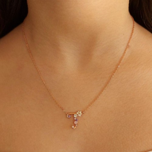 Floral Letter T Silver Women's Necklace - 2