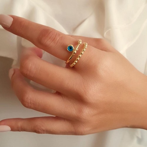 Trendy Gold Silver Women's Ring with Dangling Evil Eye Bead - CNG Jewels