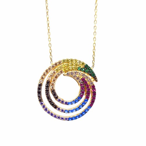 Lava Gold Necklace with Colorful Stones - 1