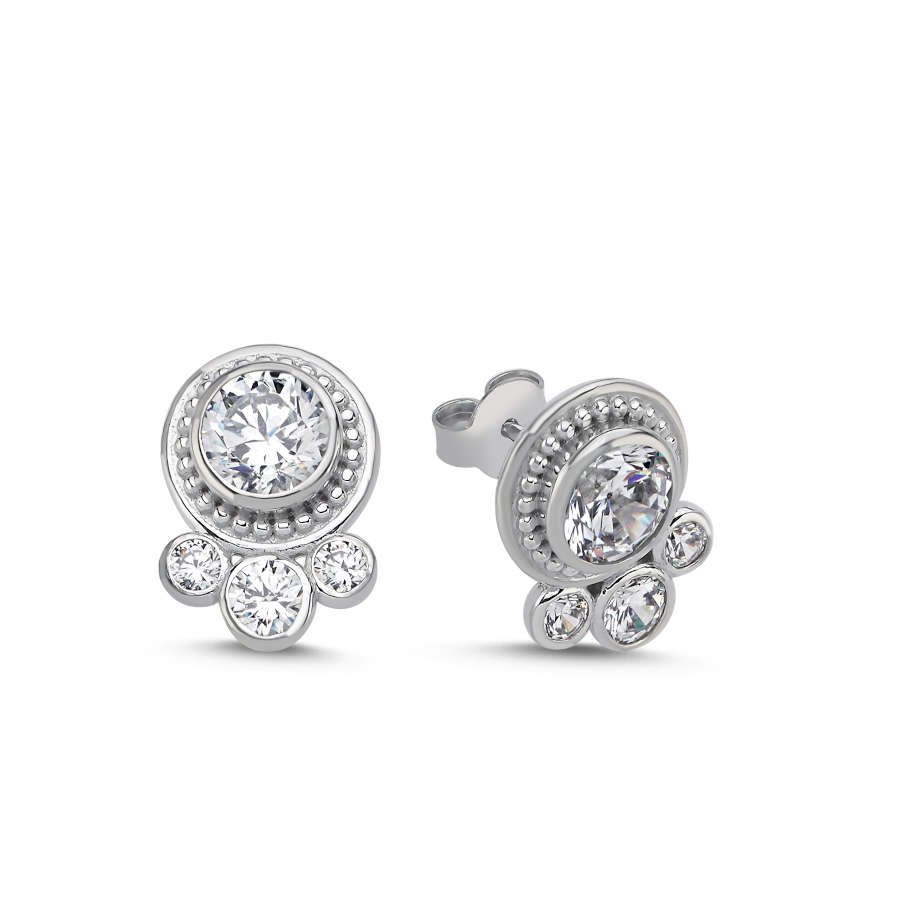 Crown Solitaire Women's Silver Earrings - CNG Jewels