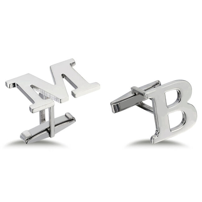 Personalized Large Plain Script Silver Letter Cufflinks - 1