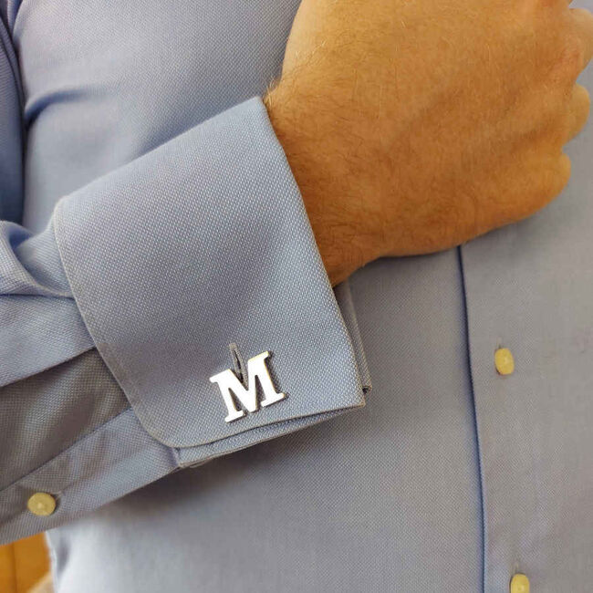 Personalized Large Plain Script Silver Letter Cufflinks - 2