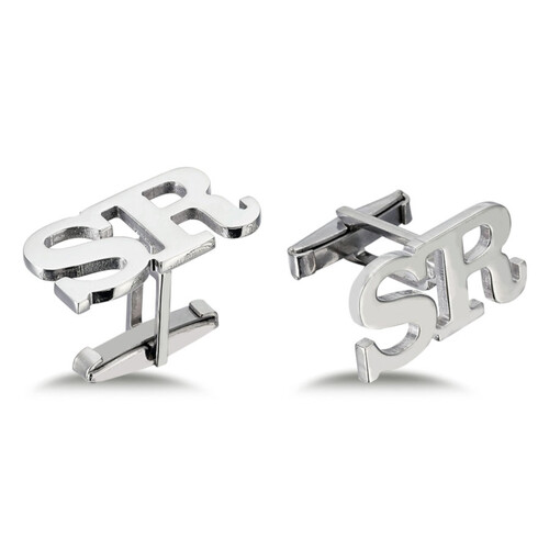 Personalized Plain Text Medium Silver Two Letter Cufflinks - CNG Jewels