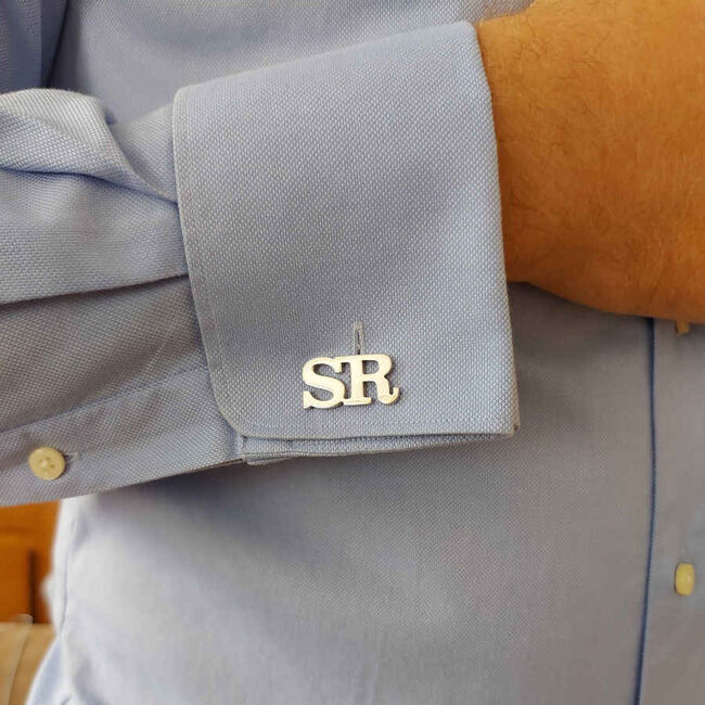 Personalized Plain Text Medium Silver Two Letter Cufflinks - 2