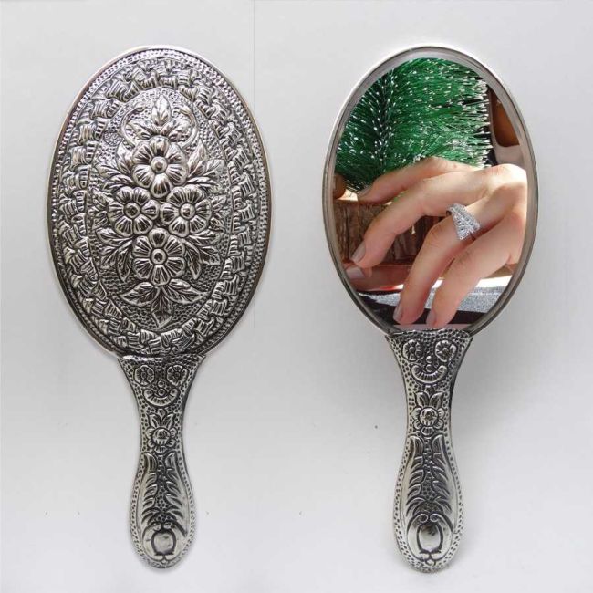 Daisy Patterned Silver Hand Mirror No. 2 - 2