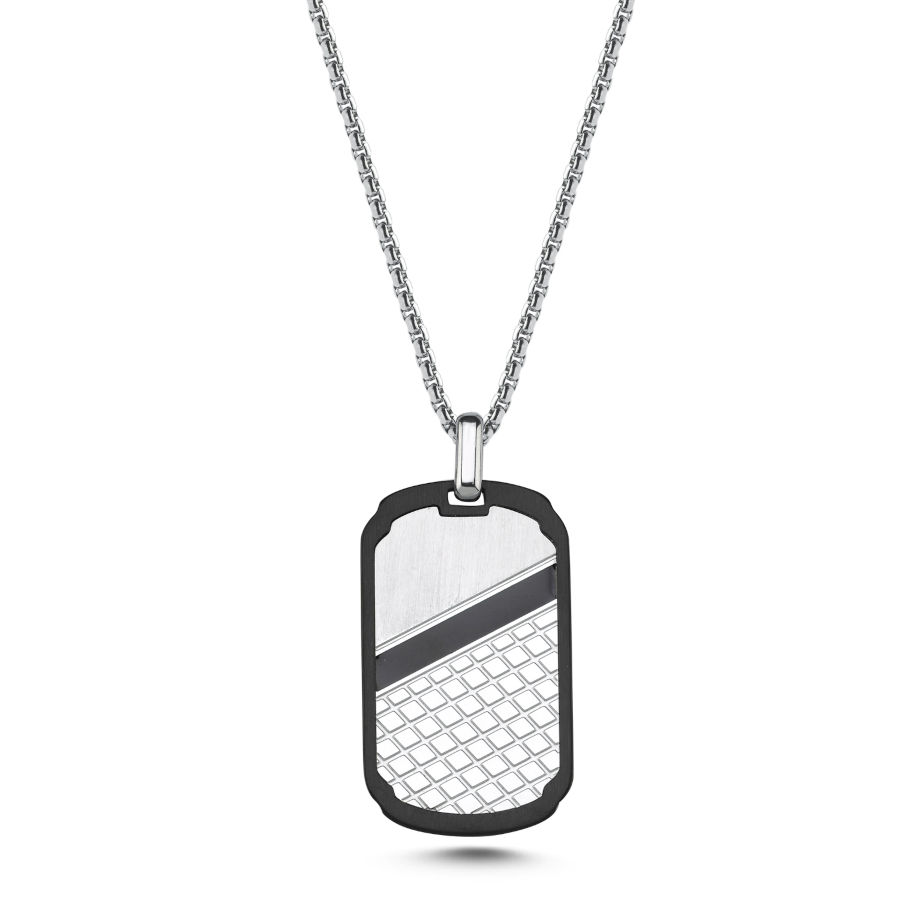 Dama Desenli Künye Çelik Erkek Kolye - CNG Jewels