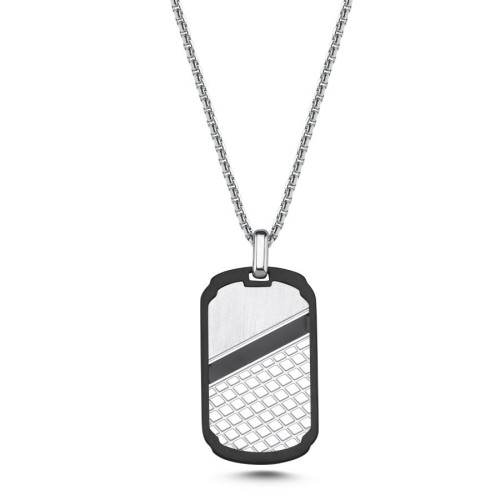 Checkerboard Patterned Steel Men's Necklace - CNG Jewels