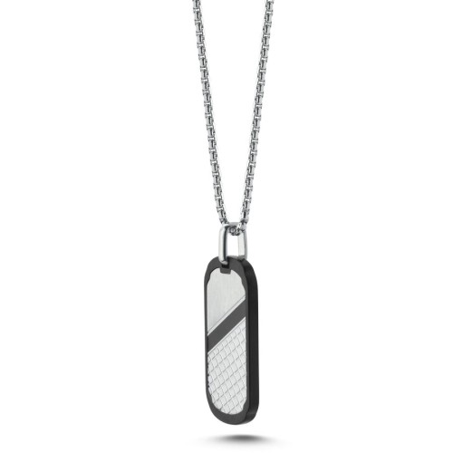 Checkerboard Patterned Steel Men's Necklace - CNG Jewels (1)