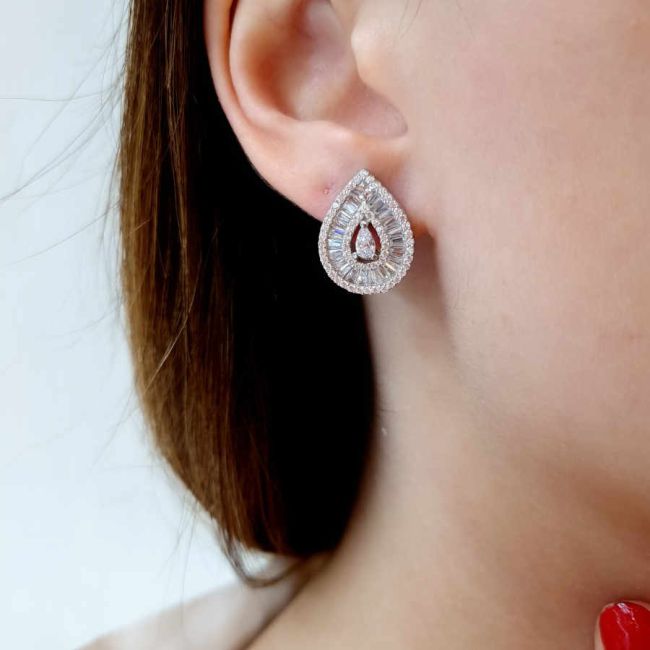 Damla Baget Trapez Gümüş Kadın Küpe - 2